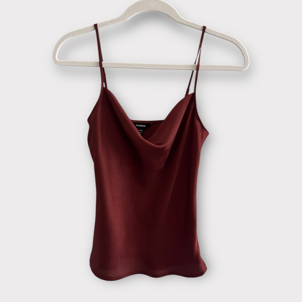 Express Satin Cowl Neck Cami – Burnt Sienna, XS